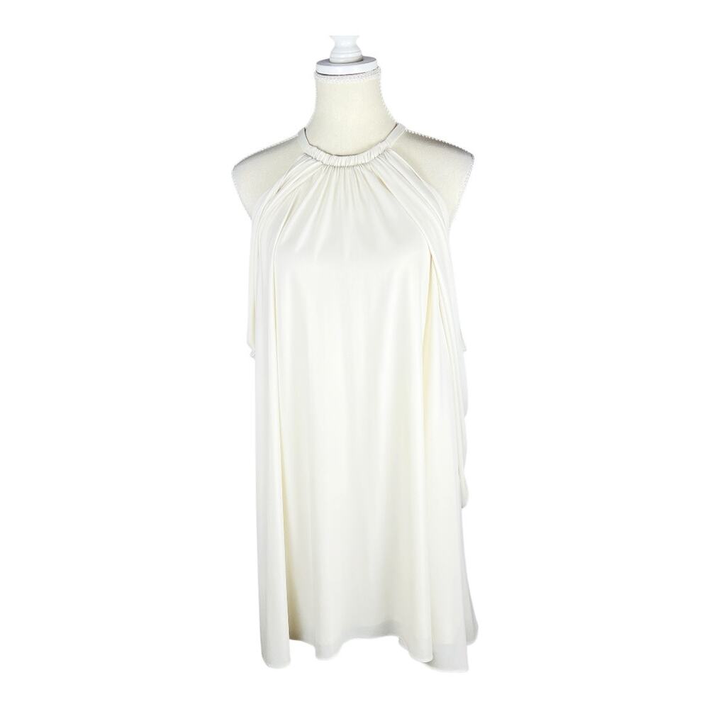 Halston Elsie Draped Cold Shoulder Cape Mini Dress Chalk White Ivory Size 4